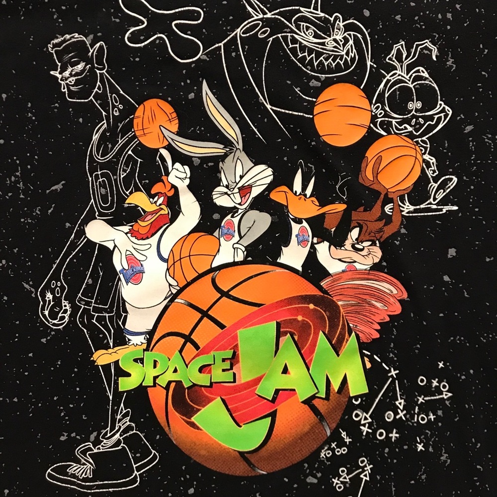 Retro Space Jam T-Shirt Black Splatter Mens Medium